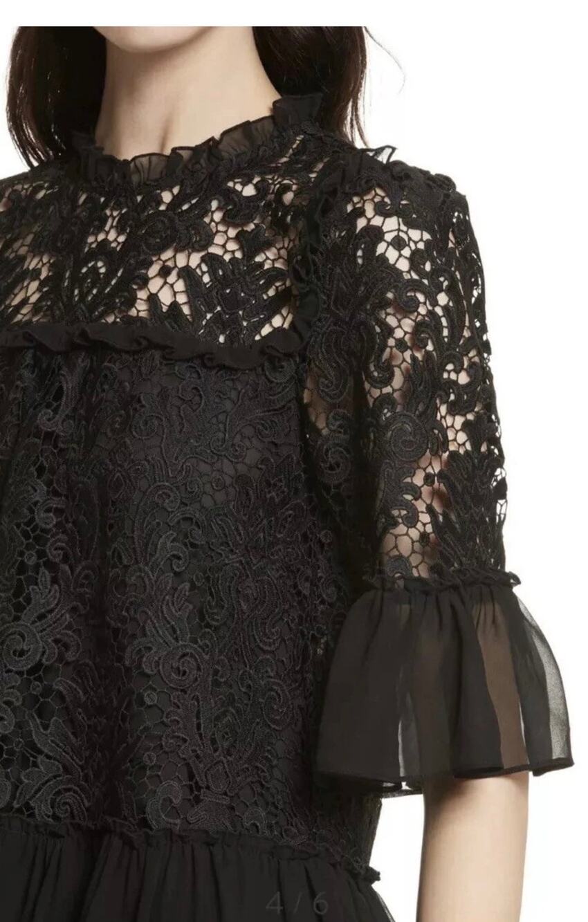 Kate Spade New York Women's Black Tapestry Lace 3/4 Sleeve Blouse. Size S